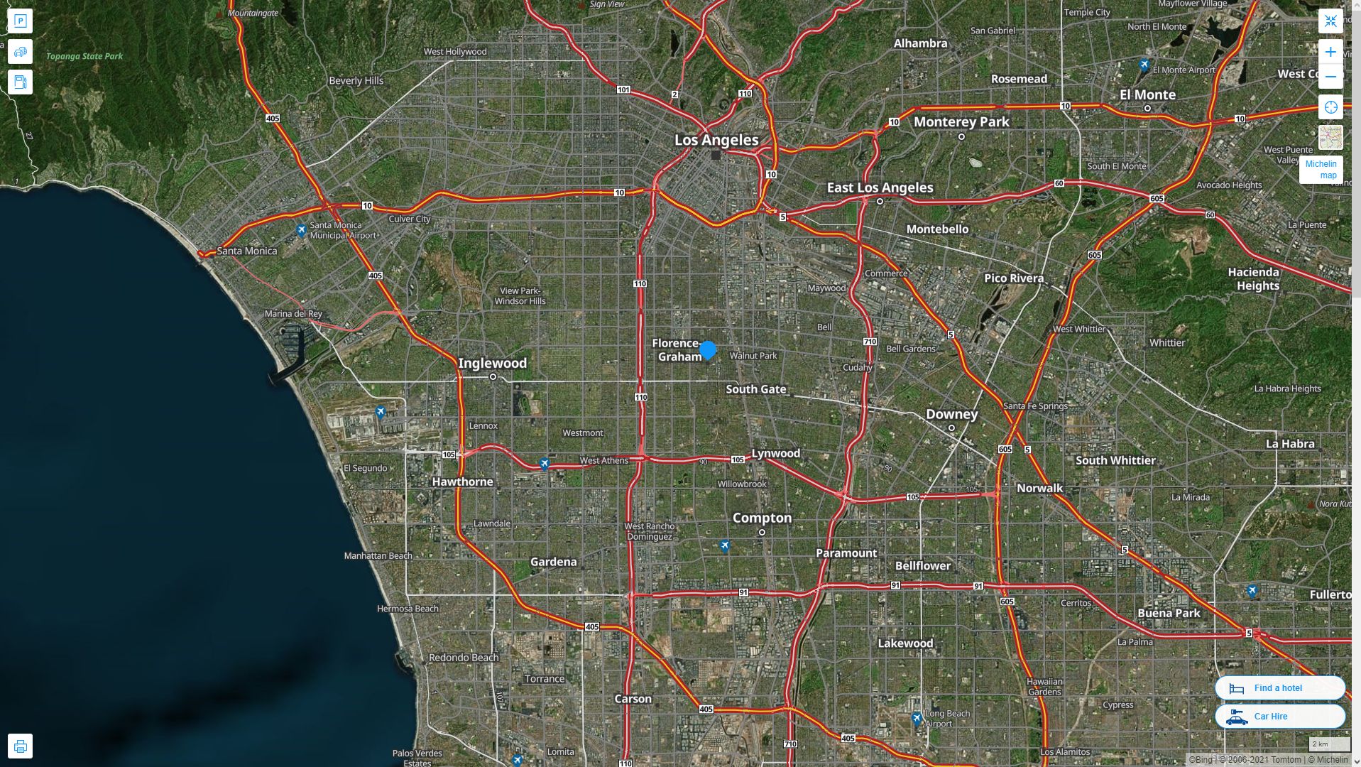 Florence Graham California Highway and Road Map with Satellite View